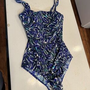 Women's One Peice Swim‎ Suit Size 16 Tall   Blue L.L. Bean
